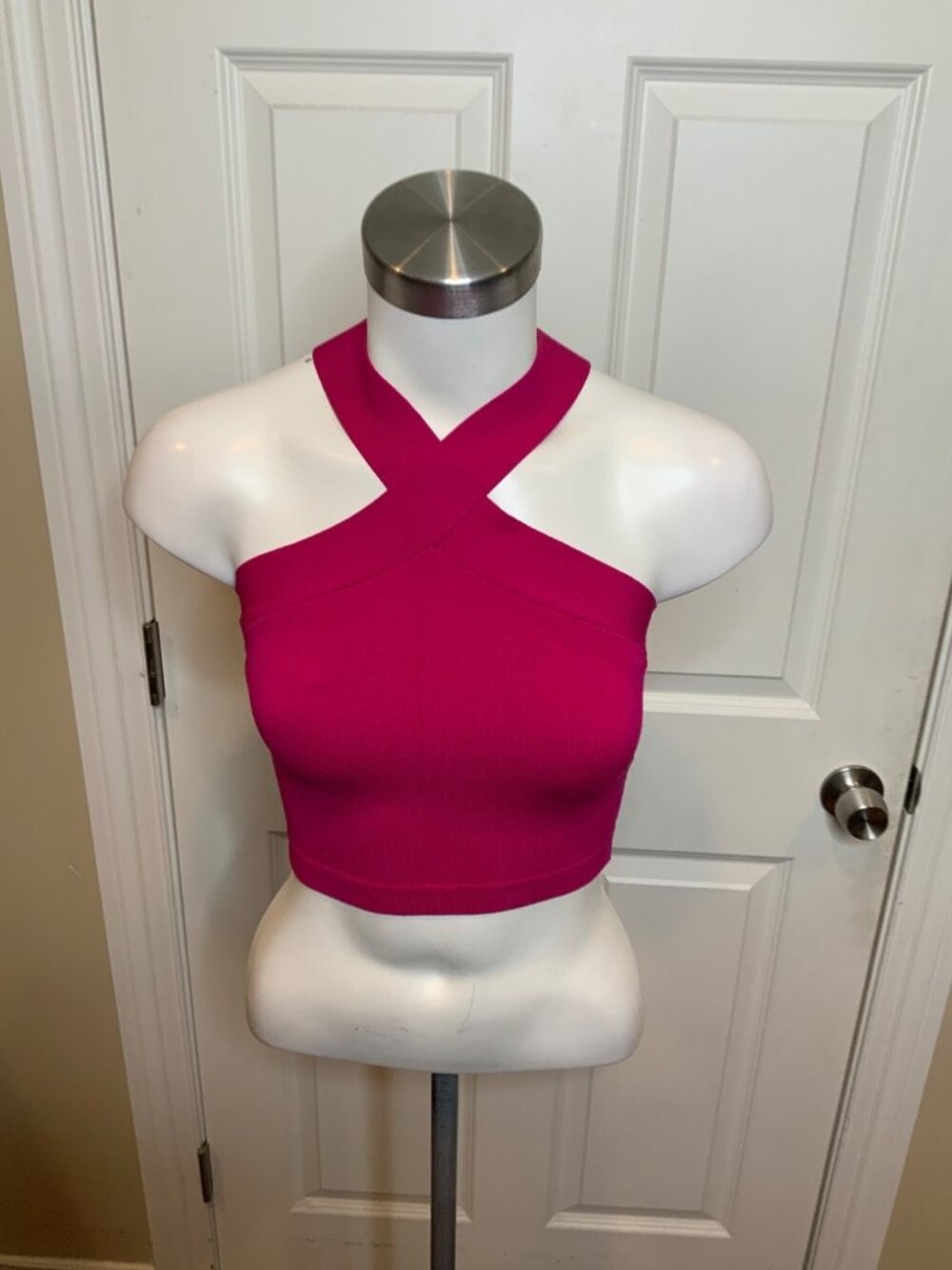 Babaton Rose Granite Dark Pink Cross-Strap Crop Top NWT! Size S